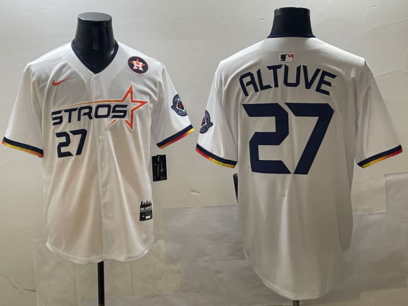 Men Houston Astros #27 Altuve White Three generations Joint Name 2025 Nike MLB Jersey style 4